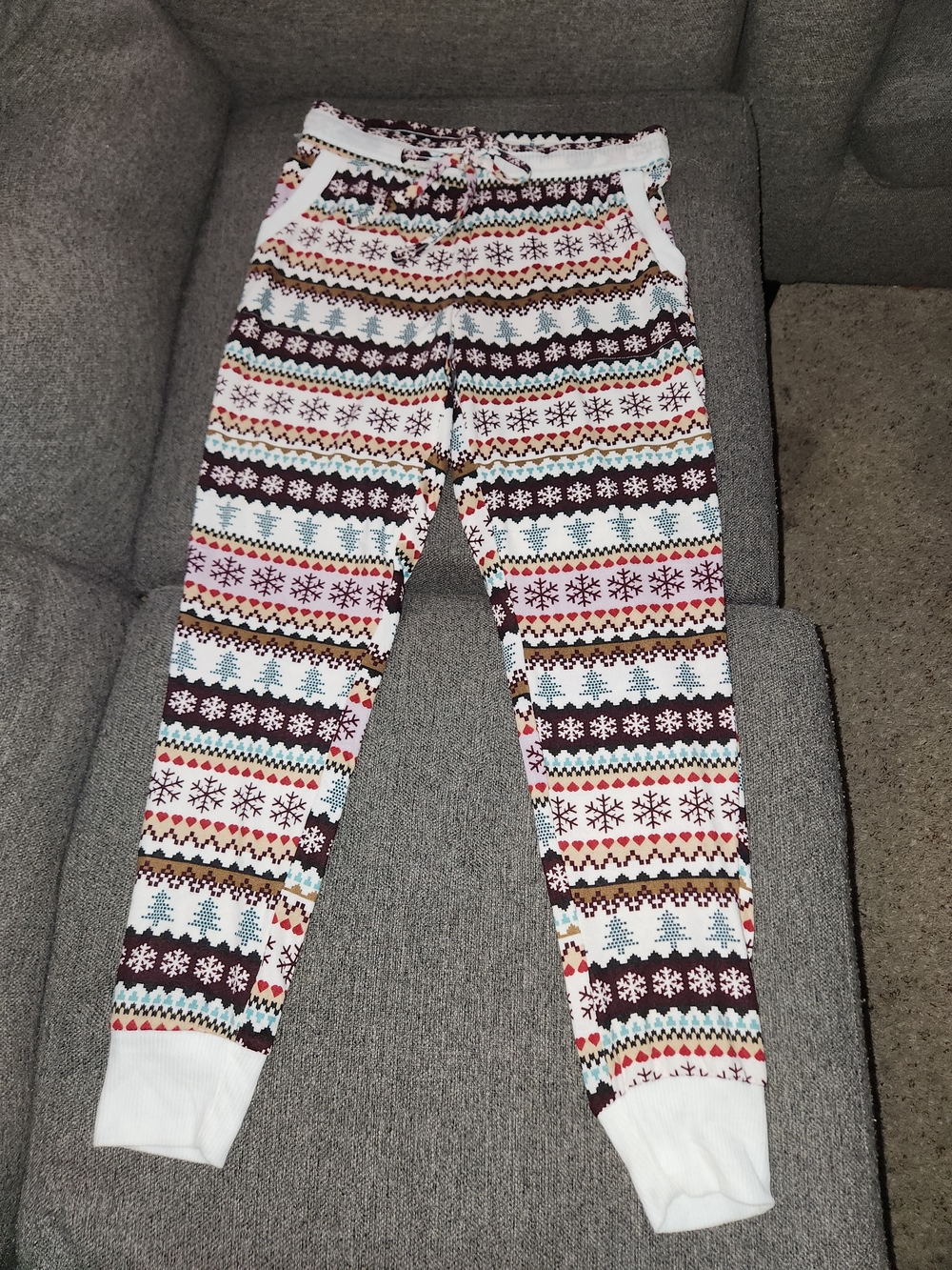 Women's Fair Isle Pattern Pajama Joggers - White Multi For Woman Size S
